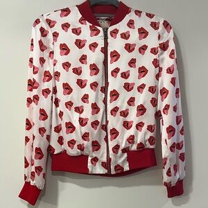 Alice + Olivia  👄Silk Lip Print Bomber Jacket